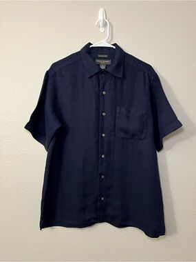 Banana Republic Relaxed 100% Irish Linen Shirt Mens Medium Navy Blue NWOT